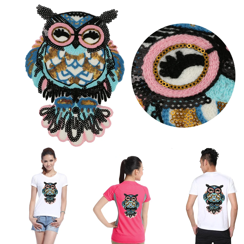 

Cute Owl Embroidered Iron on Patch for Clothes Sequins Deal with it Clothing DIY Motif Applique Badge Sweater Coat DIY Crafts
