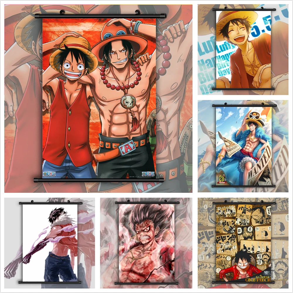One Piece Monkey D Luffy Ace Anime Manga Wall Poster Scroll Painting Calligraphy Aliexpress