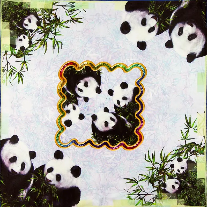 

100% Silk Scarf Square Women Scarf Panda Neckerchief Small Square Silk Scarf 2019 Top Foulard Mini Bandana for Luxury Lady Gift