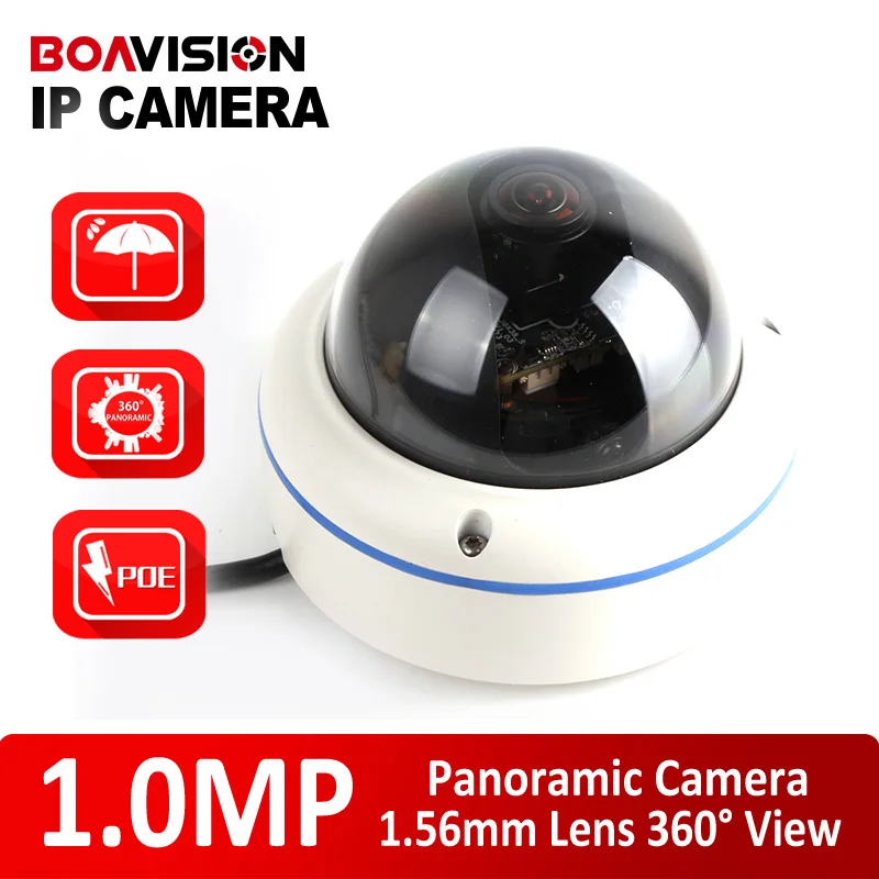 H.264 Outdoor Dome POE Panoramic IP Camera 720P Fisheye Lens 1.56mm Waterproof Onvif,P2P Metal Housing 180/360 Degree Wide Angle