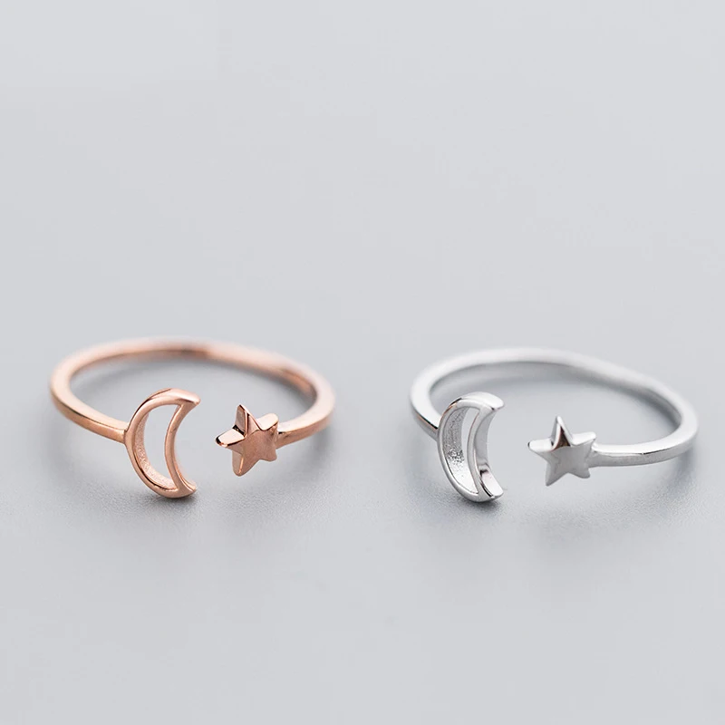 

MloveAcc 100% 925 Real Sterling Silver Fashion Jewelry Rose Star Moon Cocktail Ring Sizable Girls Kids Xmas Gift