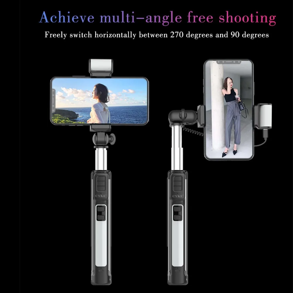 Cyke Selfie Stick Wireless Bluetooth Remote Shutter Extendable Phone Selfie Stick Tripod With Beauty Fill Light For Android Ios (7)