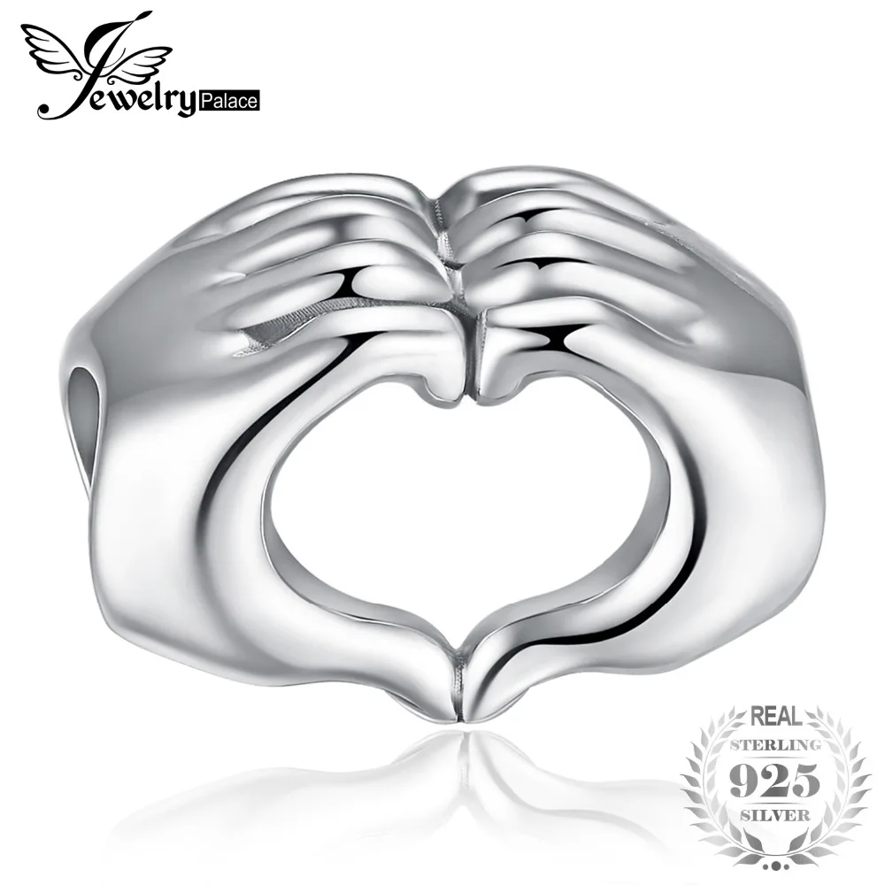 

JewelryPalace 925 Sterling Silver Hand To Hand Heart Charm Beads Fit Bracelets For Women Fine Jewelry New Hot Sale