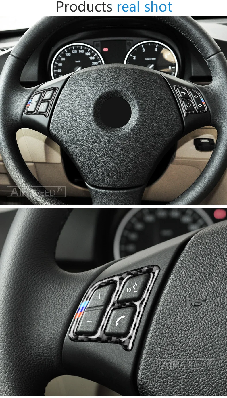 Airspeed for BMW 3 Series E90 Accessories 2005-2012 Carbon Fiber Car Steering Wheel Button Stickers Interior Trim Car Styling (5)