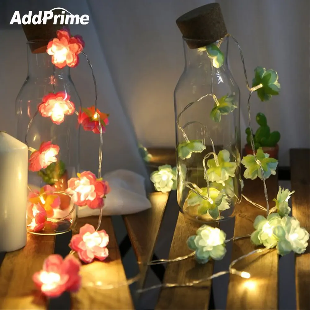 LED Holiday Lights String Pink Silk Artificial Flowers String Lights