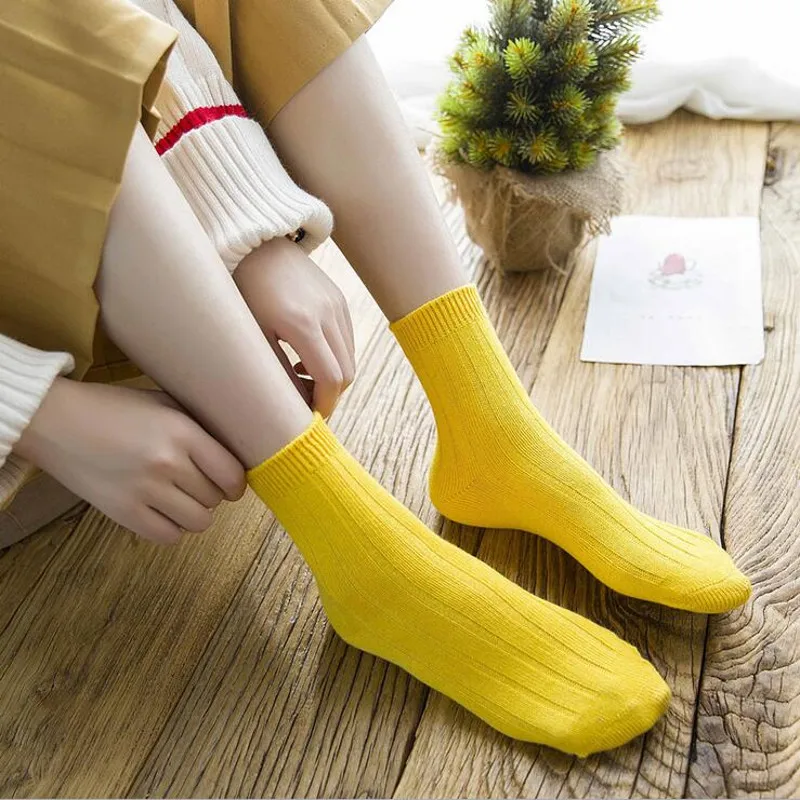 10 pcs = 5 pairs/lot Loose top cuff ladies socks solid color cotton