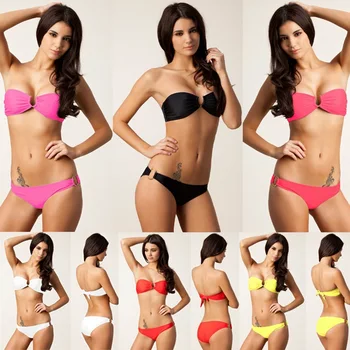

Women Swimwear Sexy Solid Swimsuit Strapless Bikini Set Swiming Suit Push-Up Padded Bathing Suit maio feminino praia 2018
