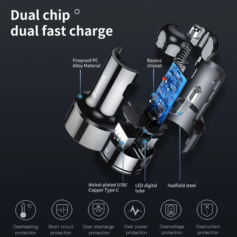 Baseus 45 Вт Быстрая зарядка 4,0 3,0 USB Автомобильное зарядное устройство для Xiaomi Mi huawei Supercharge SCP QC4.0 QC3.0 быстрая PD USB C автомобильное зарядное устройство для телефона