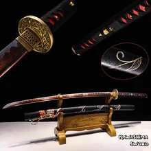Настоящий самурайский меч ручной работы со сложенным стальным лезвием в деревянной оболочке с гравировкой полностью острый для резки японский катана