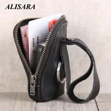 Alisara ключницы натуральная кожа Для мужчин брелок для ключей с застежкой-молнией кошелек мини кошелек для монет Для женщин ключница держатель небольшой кошелек для монет