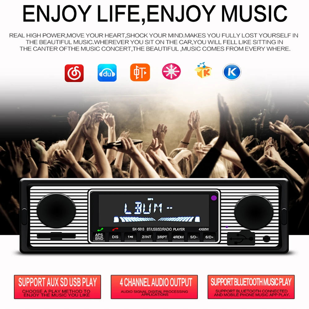 

Podofo 5513 Audio Stereo USB FM Radio MP3 Player Car Stereo Audio Bluetooth Speaker Card Reader USB Flash Drive 1 Din Radio Tune