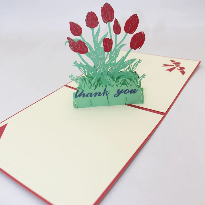  3D Handmade Thank You Red Tulips Paper Invitation Greeting Cards Teachers' Day Thanksgiving Day Mot - 33061378967