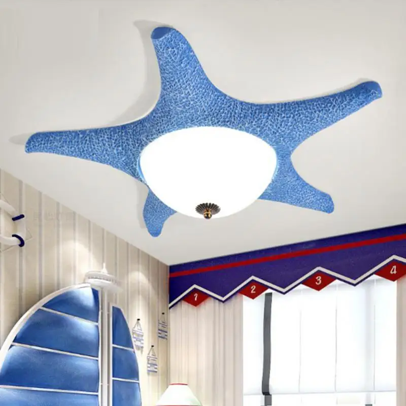 Us 220 0 Blue Sea Star Ceiling Fixtures Lamp With Glass Shade Kindergarten Children Teen S Led Ceiling Lights Lighting Modern Luminaire In Ceiling