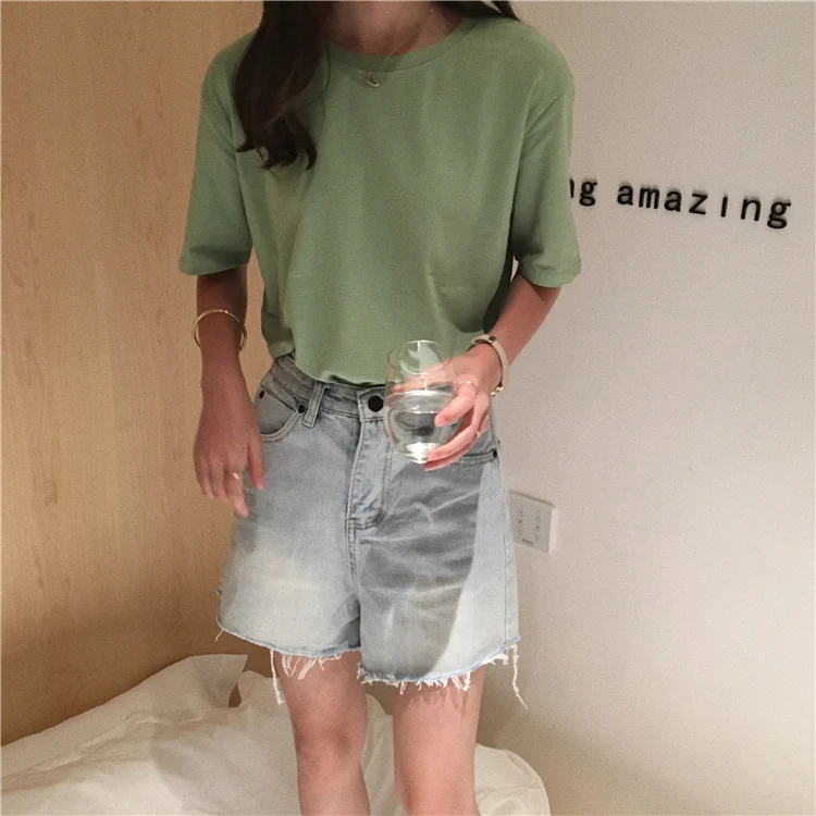 Jielur Tee Shirt 15 Solid Color Basic T Shirt Women Casual O-neck Harajuku Summer Top Korean Hipster White Tshirt S-XL