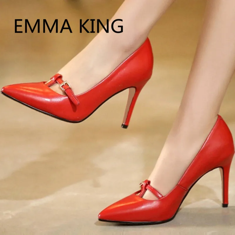 

2019 New Design Buckle Sexy Woman High Heels Pointed Toe Shallow Women's Summer Footwear Slip On Pumps Ladies Bridal Dress Shoes