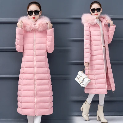 Модное зимнее женское пальто, новинка, корейский стиль, плюс размер, хлопок, женский пуховик, парка, теплый, искусственный мех, воротник с капюшоном, Женское пальто, 4XL - Цвет: Pink