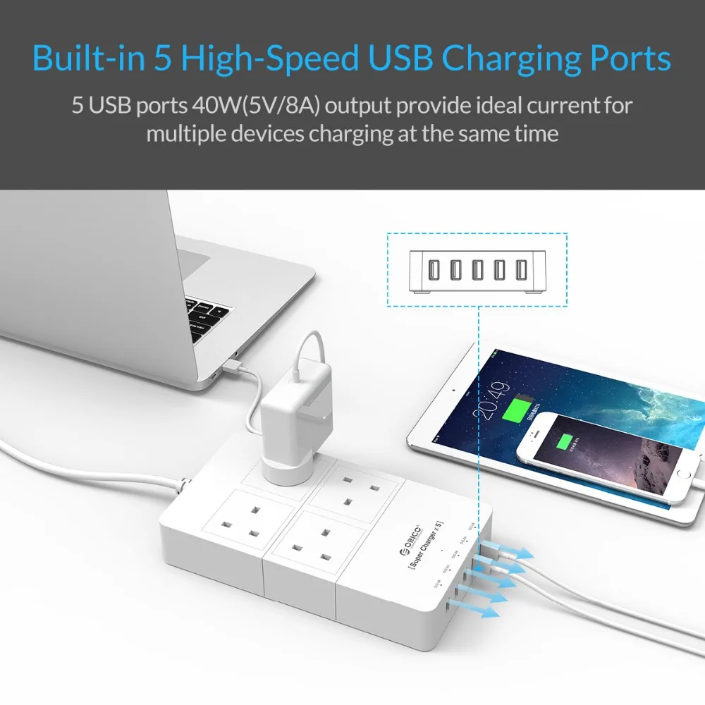 Умная usb лента ORICO с несколькими разъемами 4ac штепсельная вилка UK 5 портов зарядное