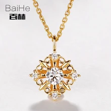 BAIHE Solid 14K Yellow Gold 0.15ct Certified H/SI 100% Genuine Natural Diamonds Women Trendy Fine Jewelry Elegant gift Necklaces
