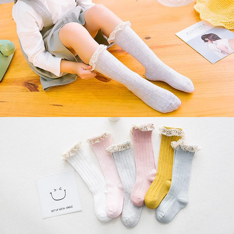 Принцессы носки для девочек Детские высокие носки до колена с кружевом гетры для малышей хлопка весенний стиль