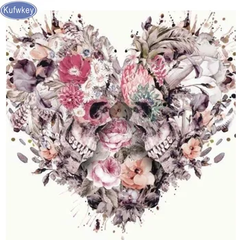 

Kufwkey 3d DIY Diamond Painting Cross Stitch Skull Flower Needlework 5D Diamond Embroidery Mosaic Full Square Rhinestones decor