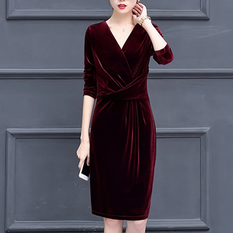 long sleeve velvet dress plus size