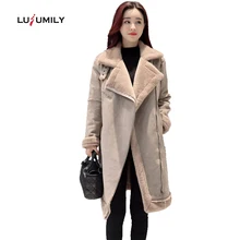 Lusumily, зимняя женская шерстяная хлопковая Меховая куртка, Женская куртка с отложным воротником размера плюс, супер теплое плотное пальто, длинная верхняя одежда из овечьей шерсти, куртки