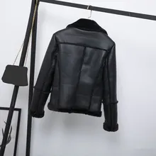 Осень Зима Новая женская куртка из искусственной овечьей кожи модная овечья шерсть меховой воротник Pu пальто с отложным воротником Толстая Верхняя одежда