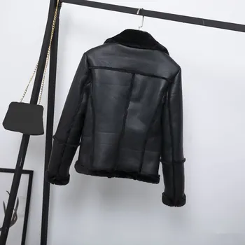 

Autumn Winter New Women Faux Lamb Leather Jacket 2018 Fashion Lambs Wool Fur Collar Pu Coats Turn-Down Collar Thick Outerwear
