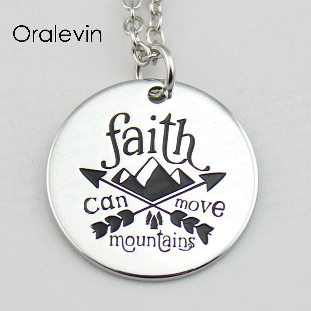 

FAITH CAN MOVE MOUNTAINS Inspirational Hand Stamped Engraved Charm Pendant Chain Necklace Jewelry 22MM,#LN572