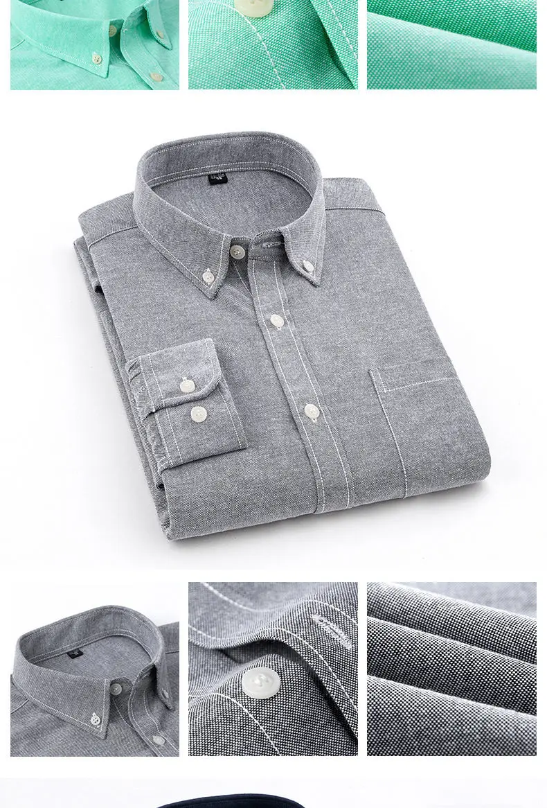 8Colors Plain Shirts Men Long Sleeve Casual Autumn Spring Cotton Oxford Denim Male Shirts Plus size M-5XL Solid Muls Brand Cloth-4