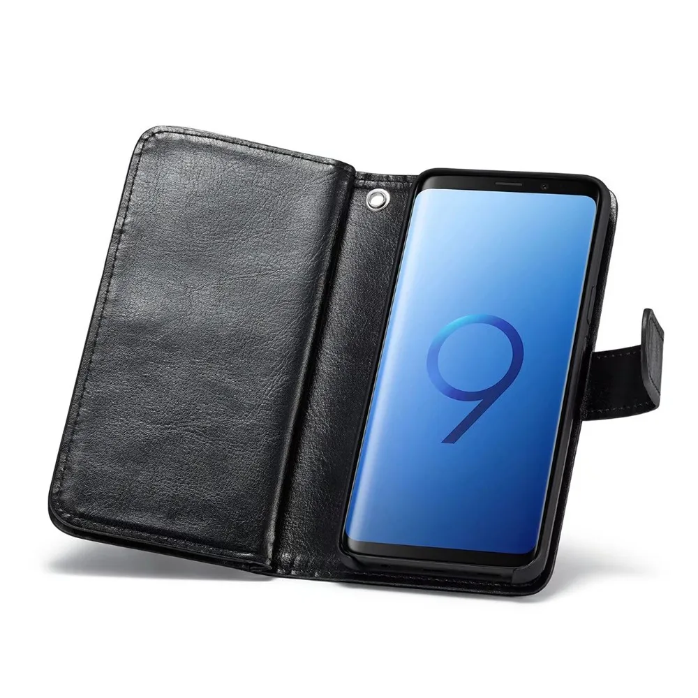 Для samsung S9 S8 плюс многофункциональный чехол-портмоне из кожи с откидной Чехол для samsung S10 E крышка Магнитная съемная 2 в 1, футляр с 9 отделами для карт