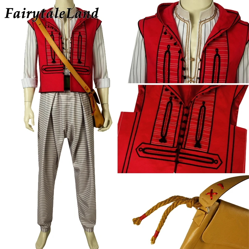 2019 Movie Aladdin Costume Cosplay Halloween Costumes Prince Mena Massoud Outfit Cosplay Aladdin Suit with Bag Custom Made