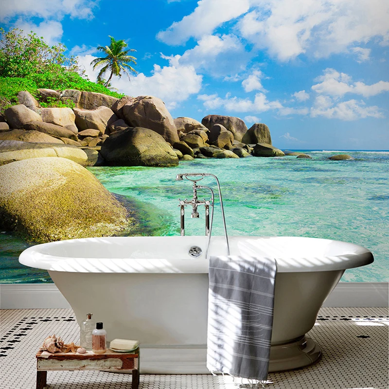 Custom Self adhesive Bathroom Mural Bathroom Waterproof 3D Wall Paper