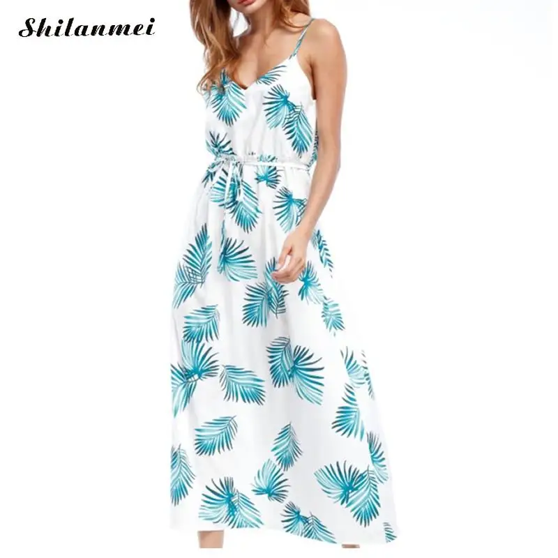 White spaghetti strap slip Dress leaf printed tunics for beach cover