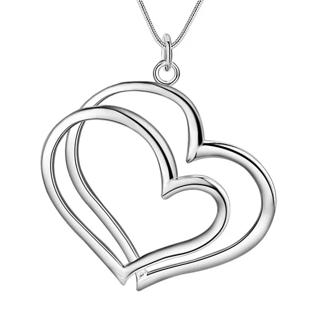 925 N111 Top Quality Pure Silver Jewelry Two Hearts Pendant Love