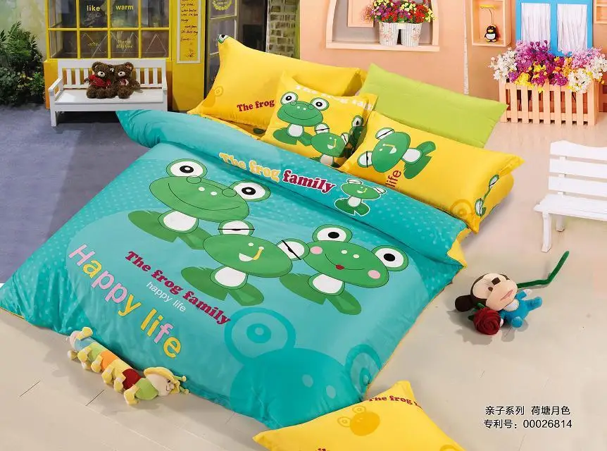 Cute frog bedding set queen size cartoon quilt duvet covers sheet kids