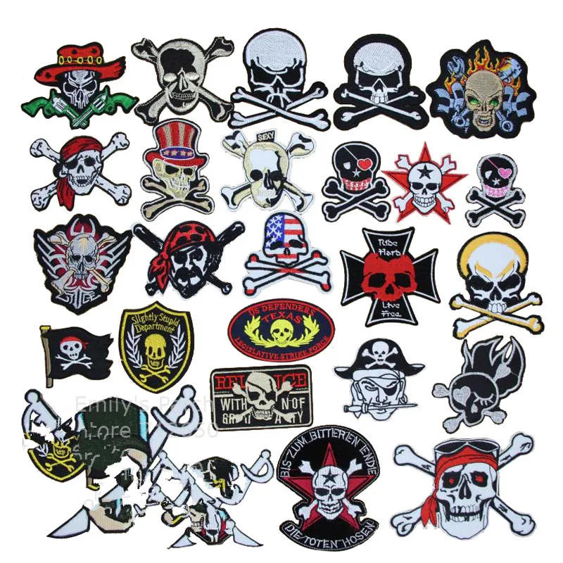 

Free Shipping 10 pcs popular skull skeleton Embroidered patch iron on Motif Applique, garment embroidery patches DIY accessory