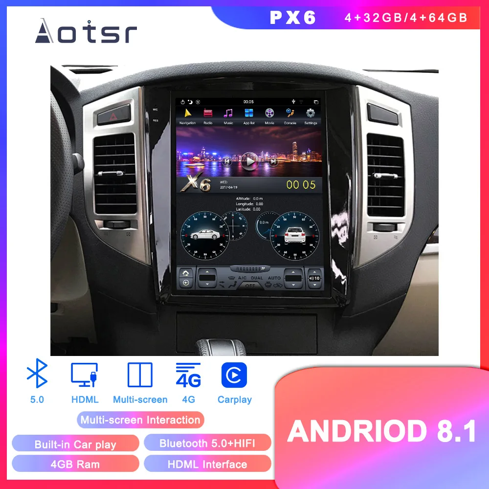 Best Android 8.1 Tesla style GPS navigation for Mitsubishi Pajero V97 V93 Montero 2006+ auto radio stereo Multimedia player recorder 0