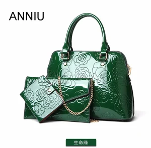 ANNIU New Fashion Women Patent leather handbags 3 set designer ladies Vintage Chinese style 3D Flower print bag Composite Bag ANNIU New Fashion Women Patent leather handbags 3 set designer ladies Vintage Chinese style 3D Flower print bag Composite Bag