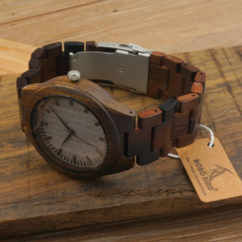 BOBO BIRD Antique Unique Design Men watches Wooden Quartz Wrist Watch with Full Wood Band in Gift Box relojes hombre custom logo