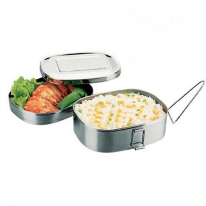 

Dropshiping single double layer Stainless Steel Thickened Single Square Lunch Box Student Cooking Rice Cutlery tableware