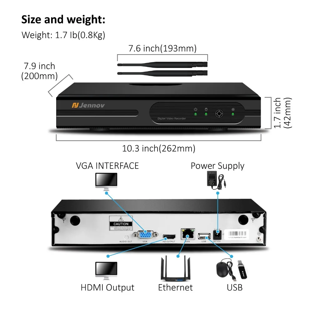Jennov 8CH 1080P беспроводная Wifi система камер домашней безопасности комплект наружного видеонаблюдения комплект видеонаблюдения ip-камера Wi-Fi 2MP Aduio Cam