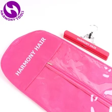 100 комплектов розовый черный белый мешок застежки-молнии и вешалка наращивание волос упаковка костюм для упаковки наращивания волос, пользовательский Одноцветный логотип