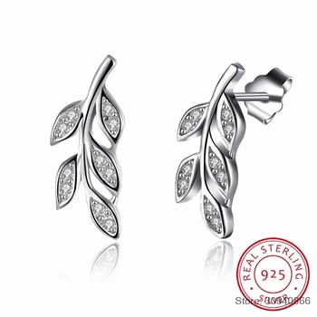 

SMTCAT 925 Sterling Silver Sparkling Leaves & Branches Earrings Women Stud Earrings Fine Jewelry Original Best Gift