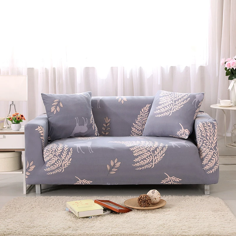 Sofa Covers Elastic Spandex Deer Printed Sofa Covers Gray Polyester