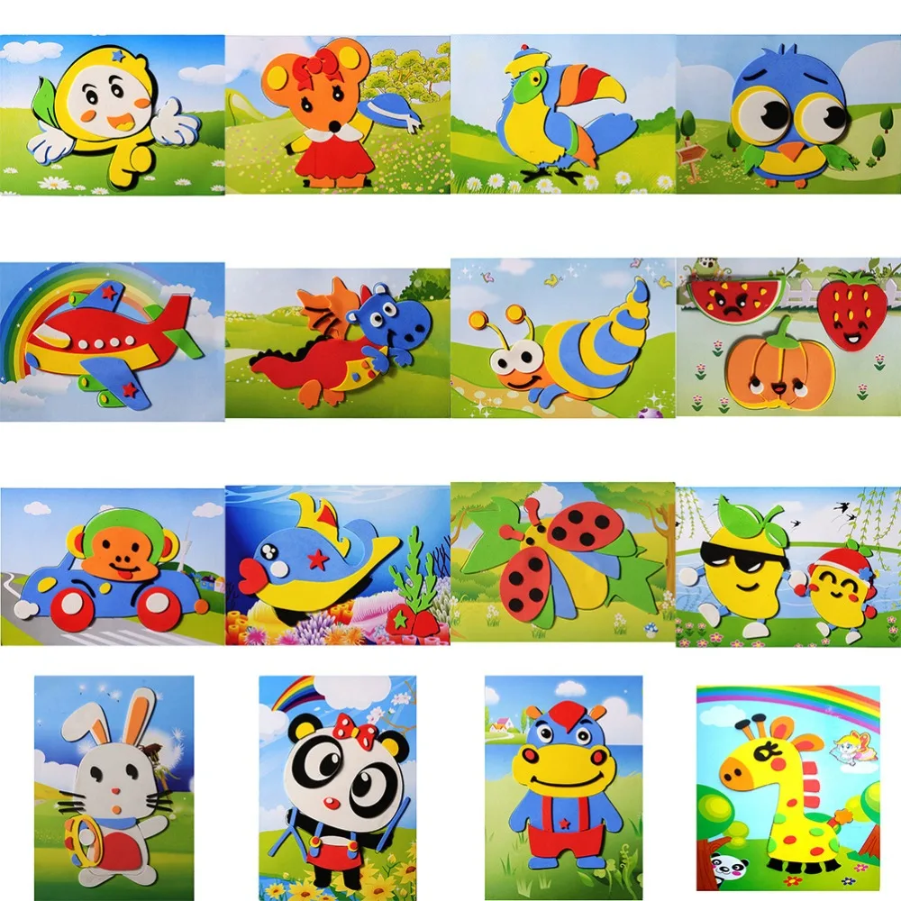 

3D DIY Handmade EVA Foam Sticker Learning Puzzles Toy Cartoon Animal 7.09"*5.12" Puzzle Baby Leaning Educational Toys Hot Sale