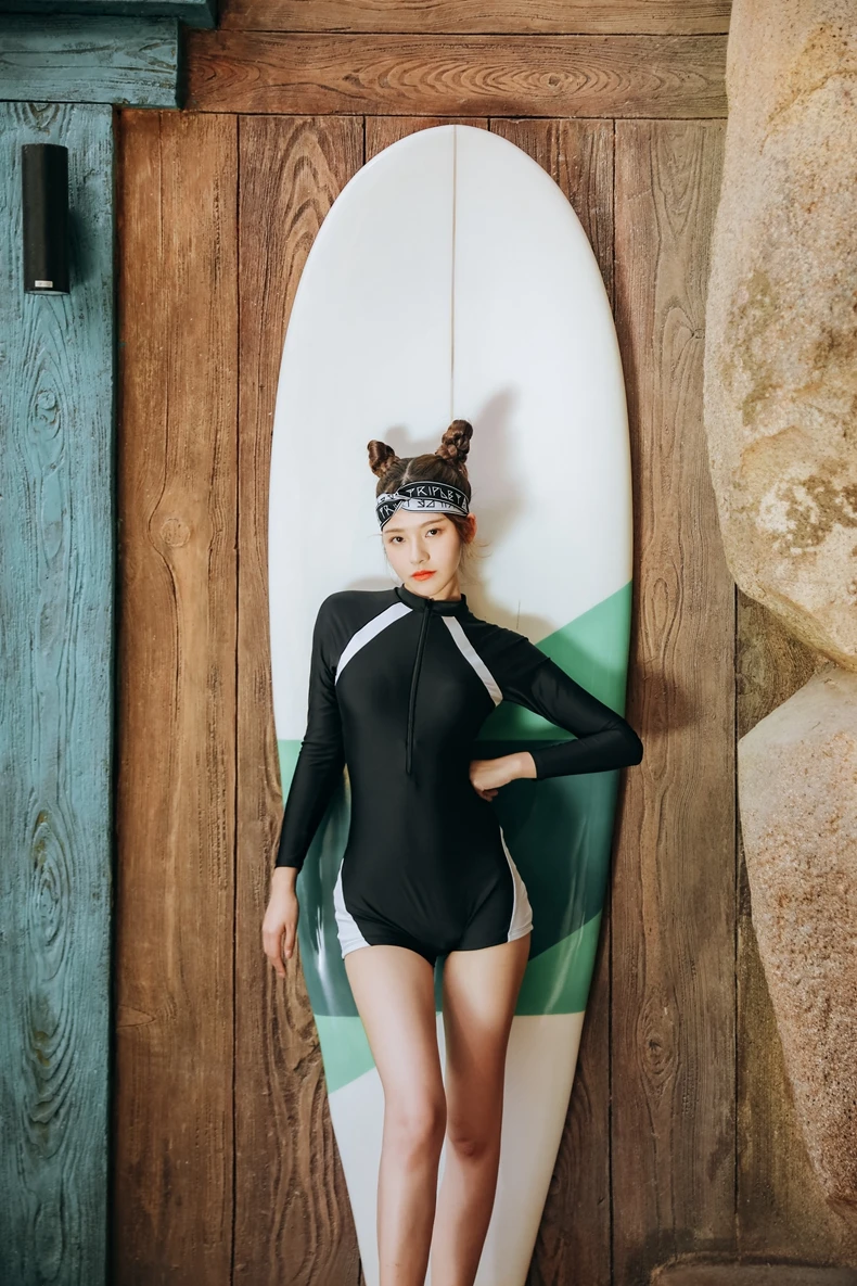 Женский слитный купальник с длинными рукавами с подкладкой, костюмы для серфинга, спортивные летние рашгарды на молнии, купальные костюмы для девочек