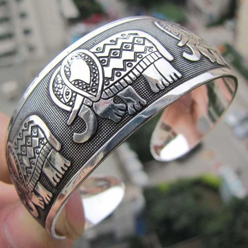 

Gypsy Ethnic Square Flower Metal Carved Wide Bangles Tibetan Silver Vintage Retro Tribal Bracelet Bangle Cuff For Women