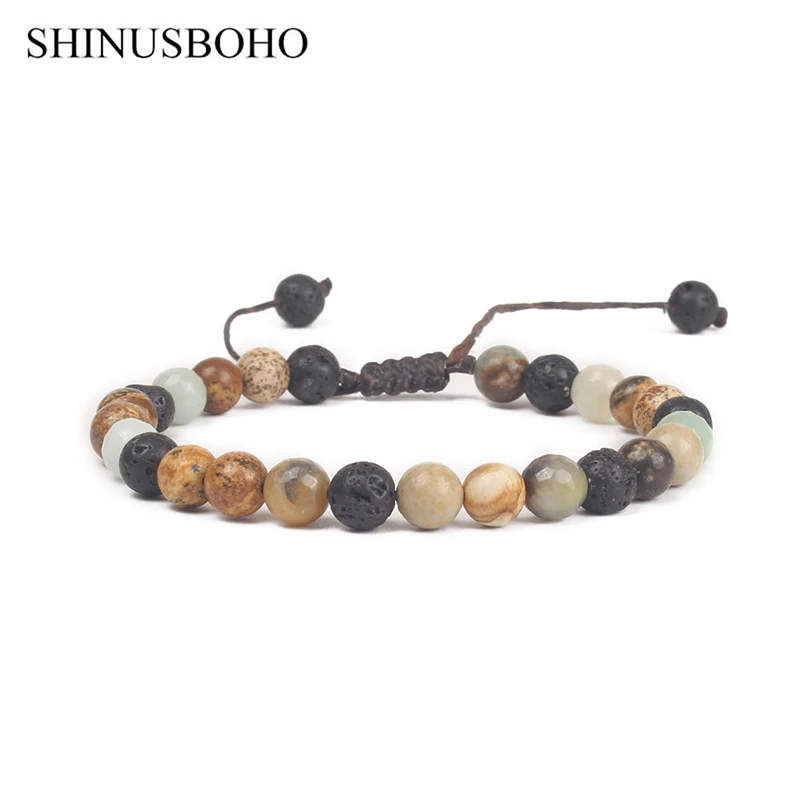 

SHINUS BOHO Manual Adjustable Bracelets Nature Stones 6MM Beaded Statement Bracelet Women Handmade Wedding Bangle Bijoux