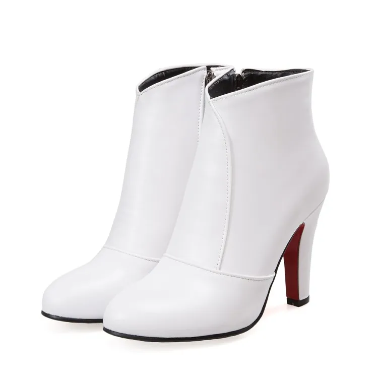 Mujer Cheville 622 rouge Pour De Chaussures Mode blanc Boucle Bout Automne Sexy Bottes Talons Casual Neige Noir Hiver Femmes Rond Zip 5 Nouvelle wPX0n8Ok